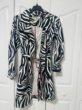 Michael Kors Black and White Zebra-Print Trench Coat